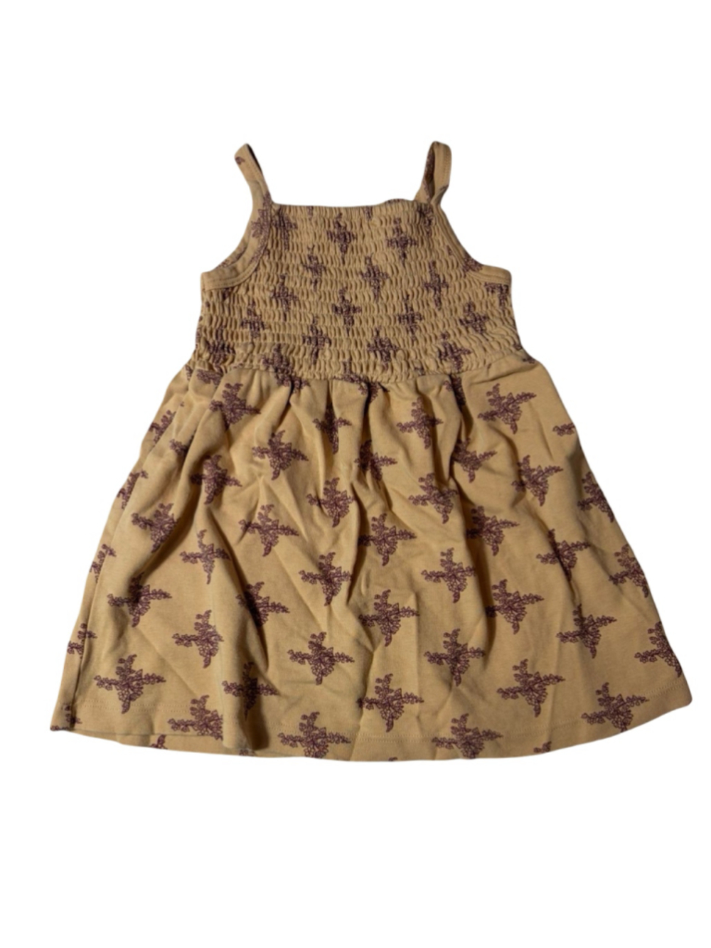 Kate Quinn Girls’ Tan Floral Smocked Sleeveless Dress Size 4T